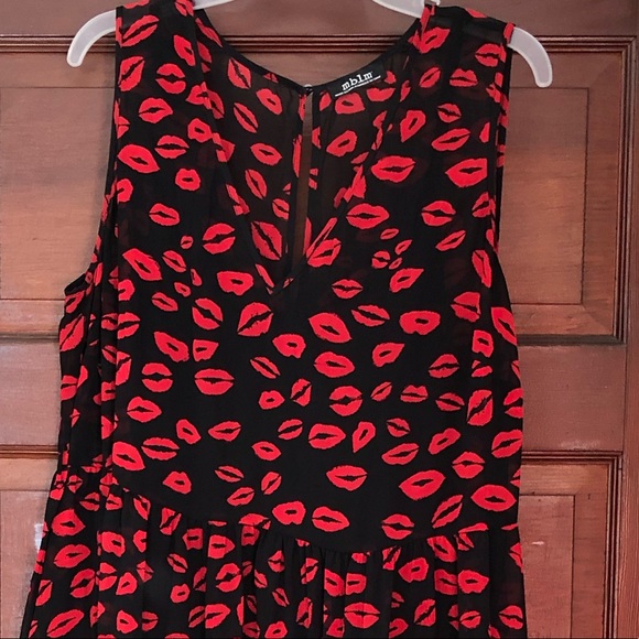 Black & red dress with lip pattern